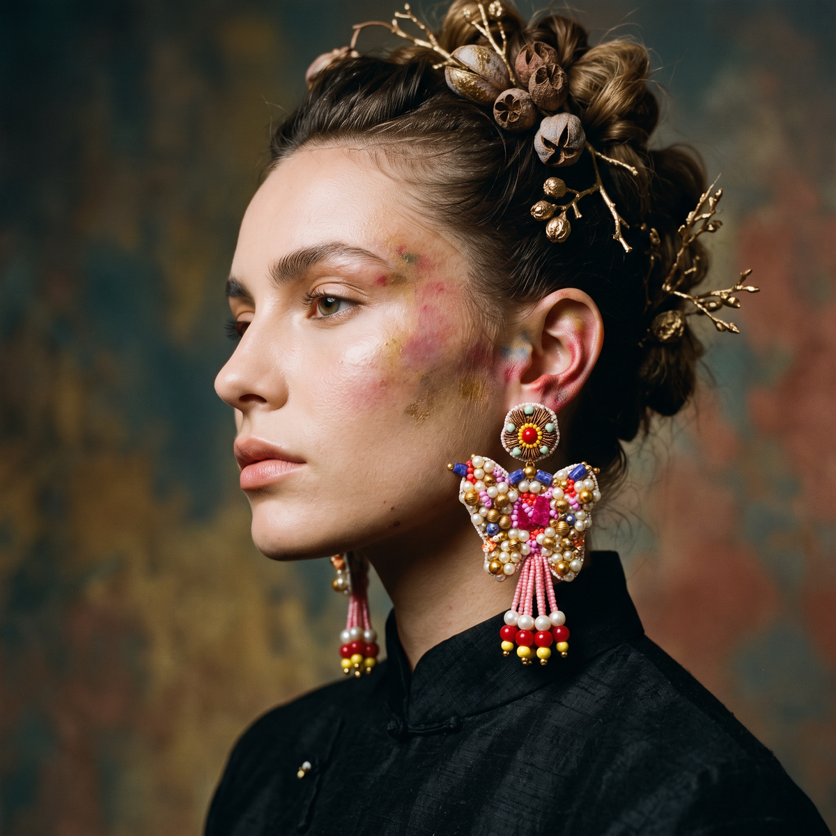 The Jaipur Butterfly – Hand-Embroidered Beaded Statement Earrings
