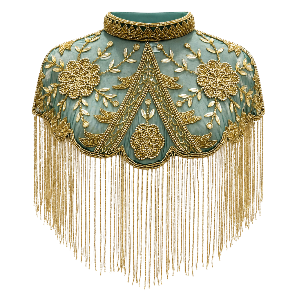 The "Verdant Palace" Beaded Fringe Cape