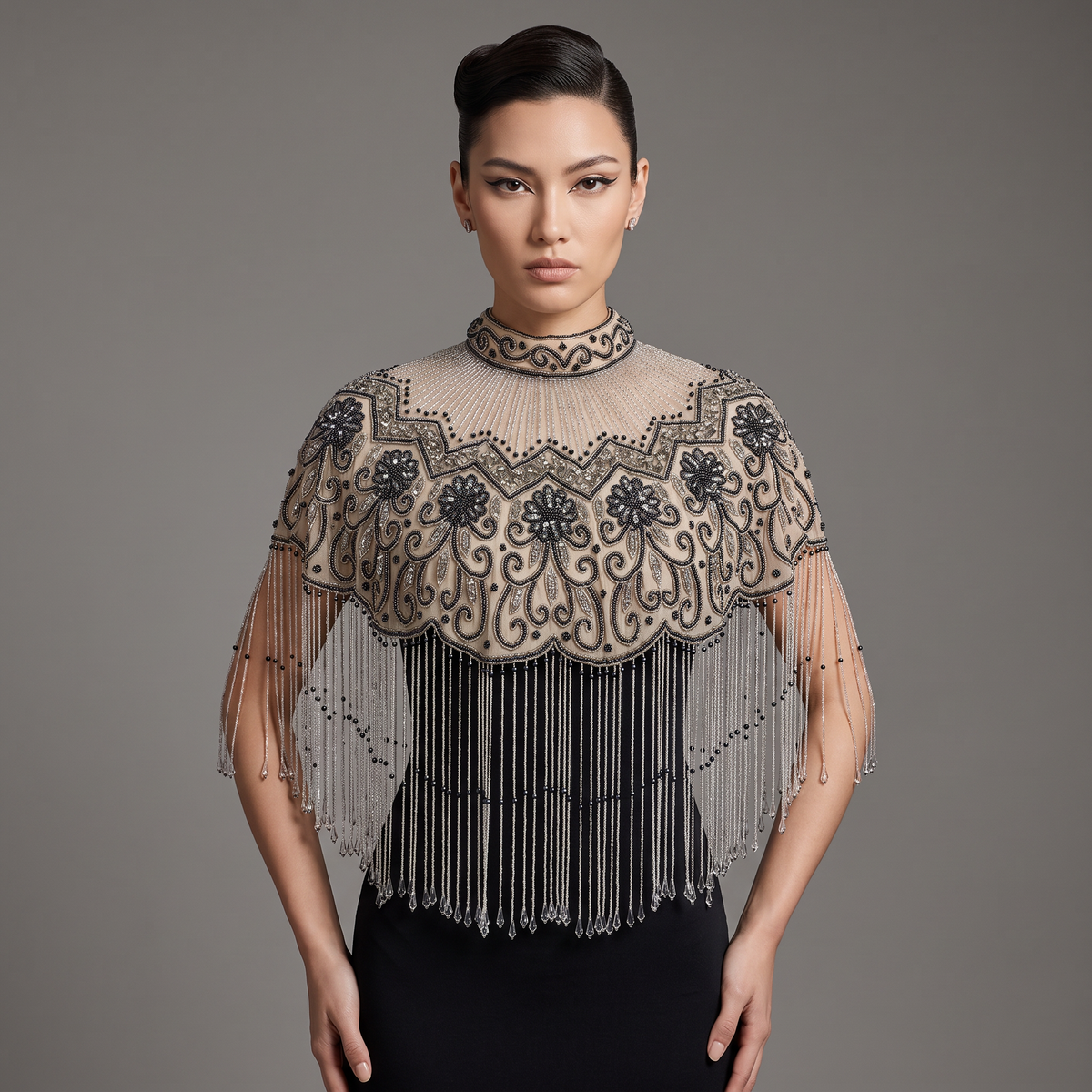 The Odette | Ivory & Blue Floral Beaded Capelet
