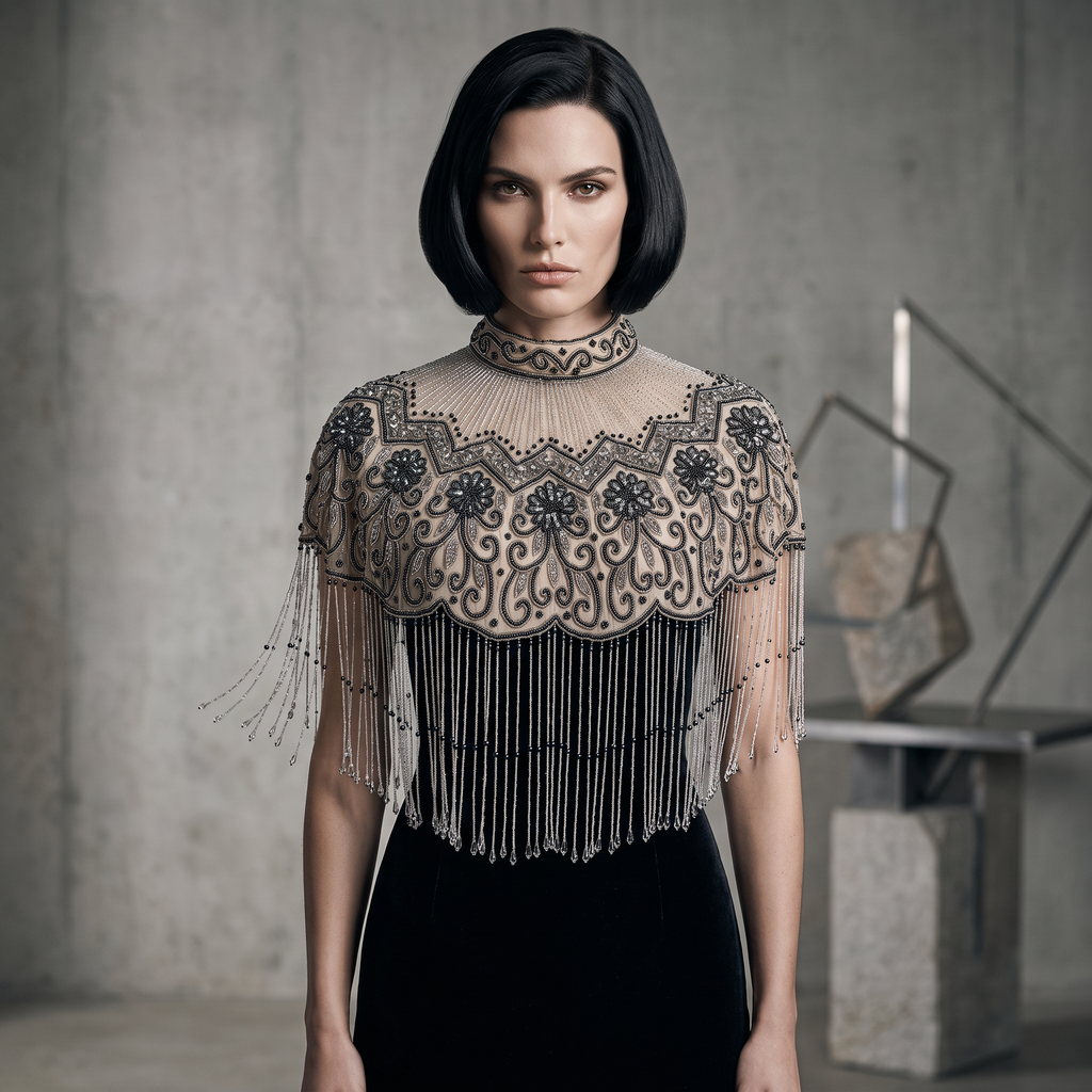 The Odette | Ivory & Blue Floral Beaded Capelet