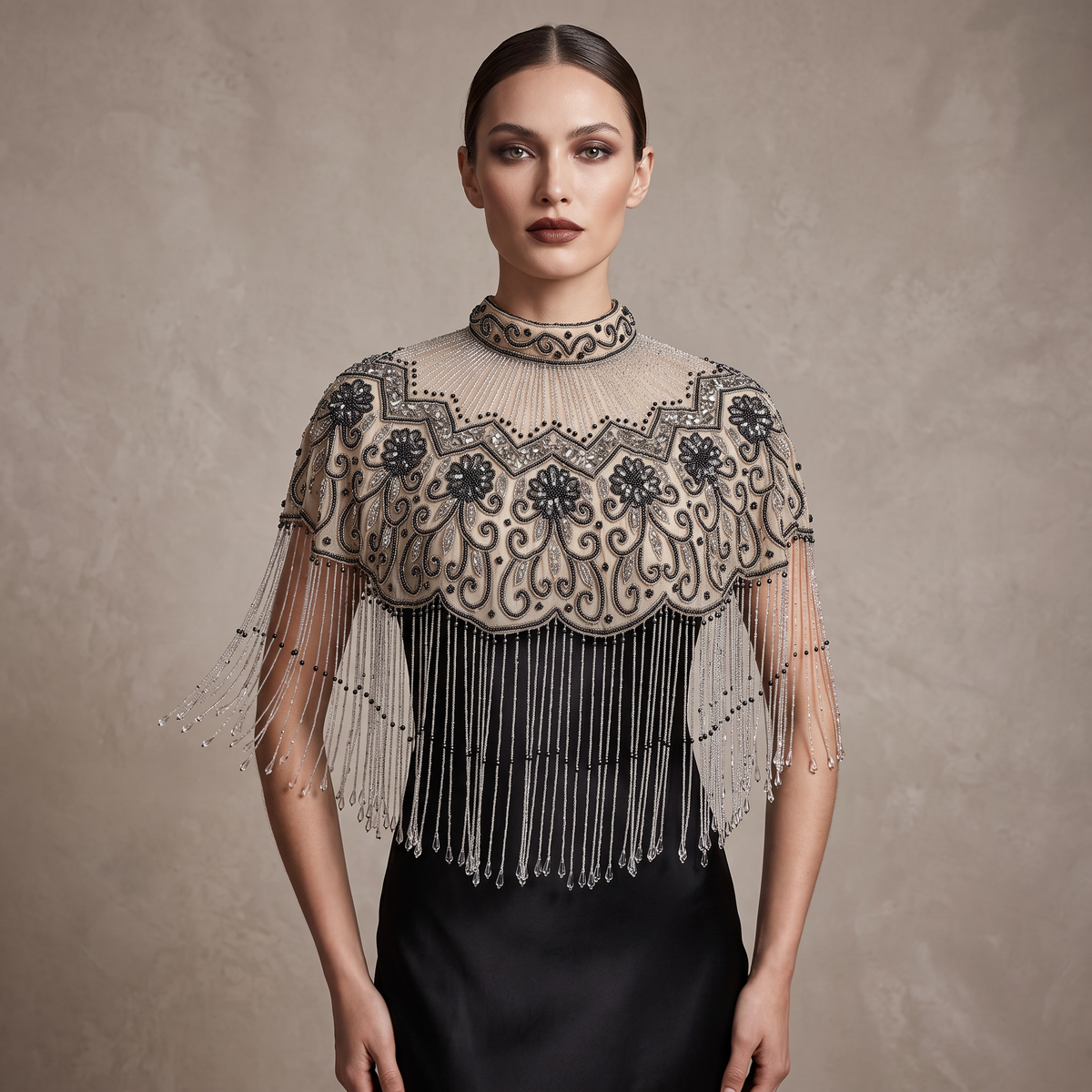 The Odette | Ivory & Blue Floral Beaded Capelet