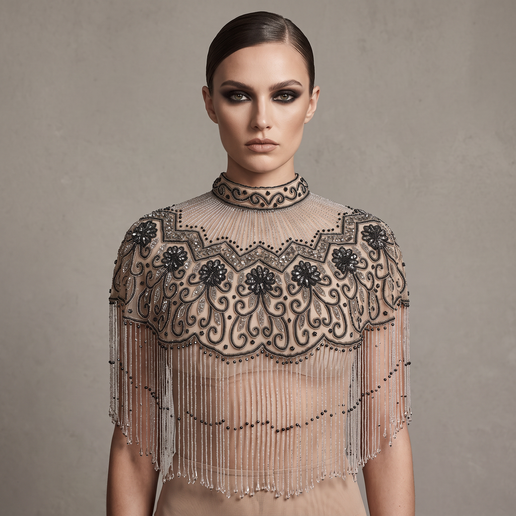 The Odette | Ivory & Blue Floral Beaded Capelet