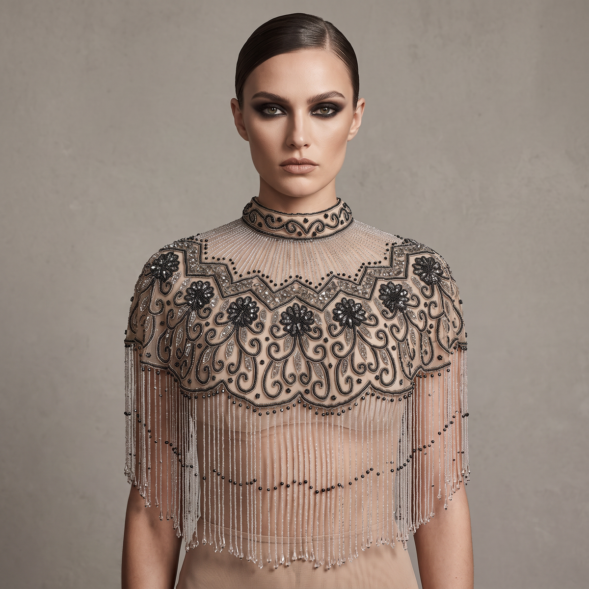 The Odette | Ivory & Blue Floral Beaded Capelet