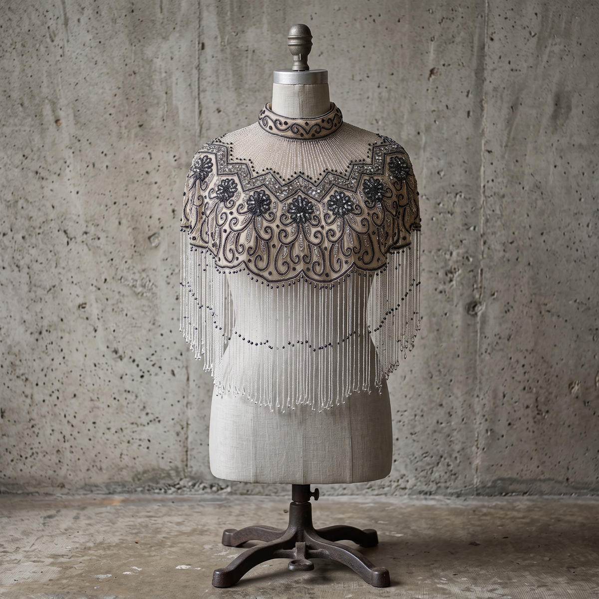 The Odette | Ivory & Blue Floral Beaded Capelet