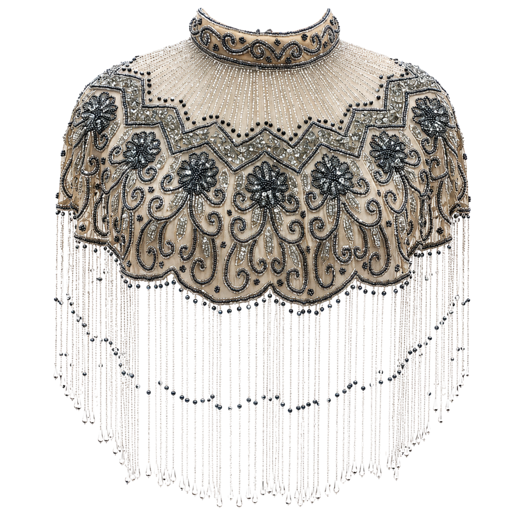 The Odette | Ivory & Blue Floral Beaded Capelet