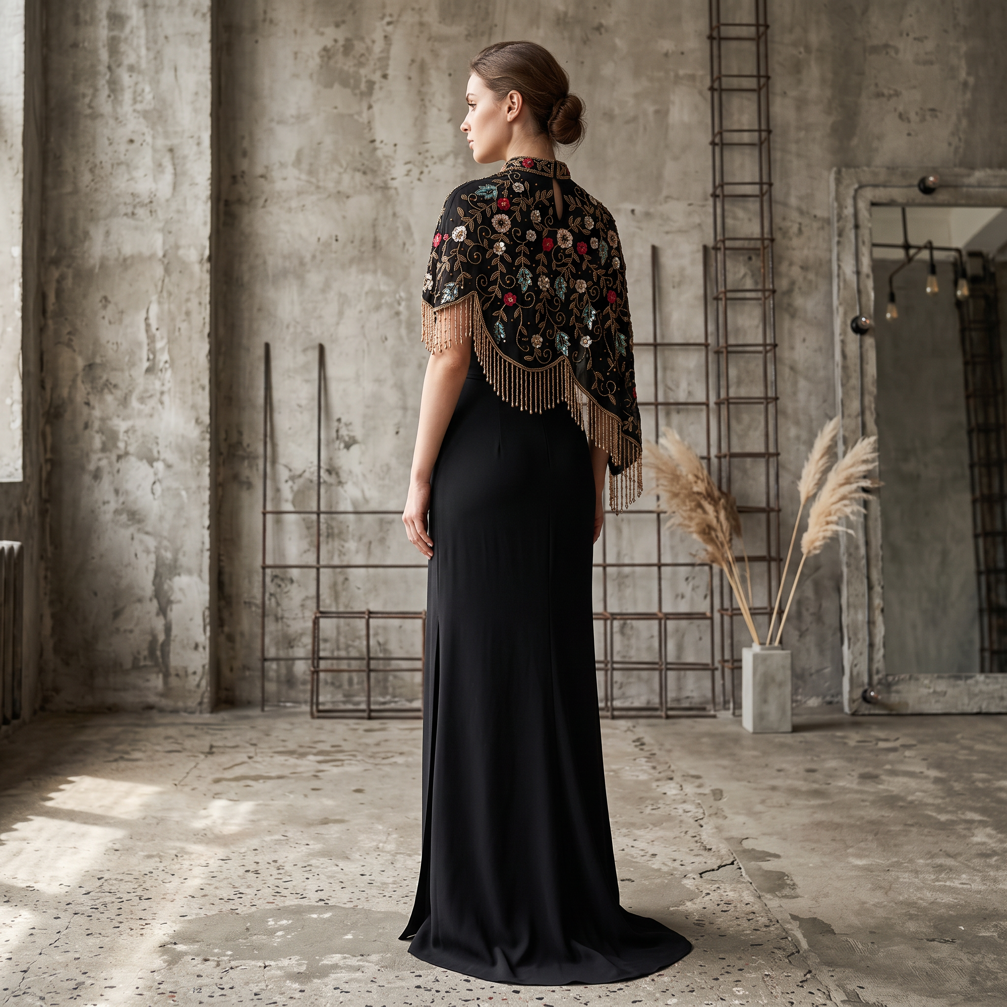 Midnight Botanica Asymmetrical Beaded Cape