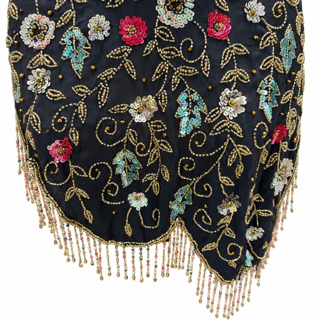 Midnight Botanica Asymmetrical Beaded Cape