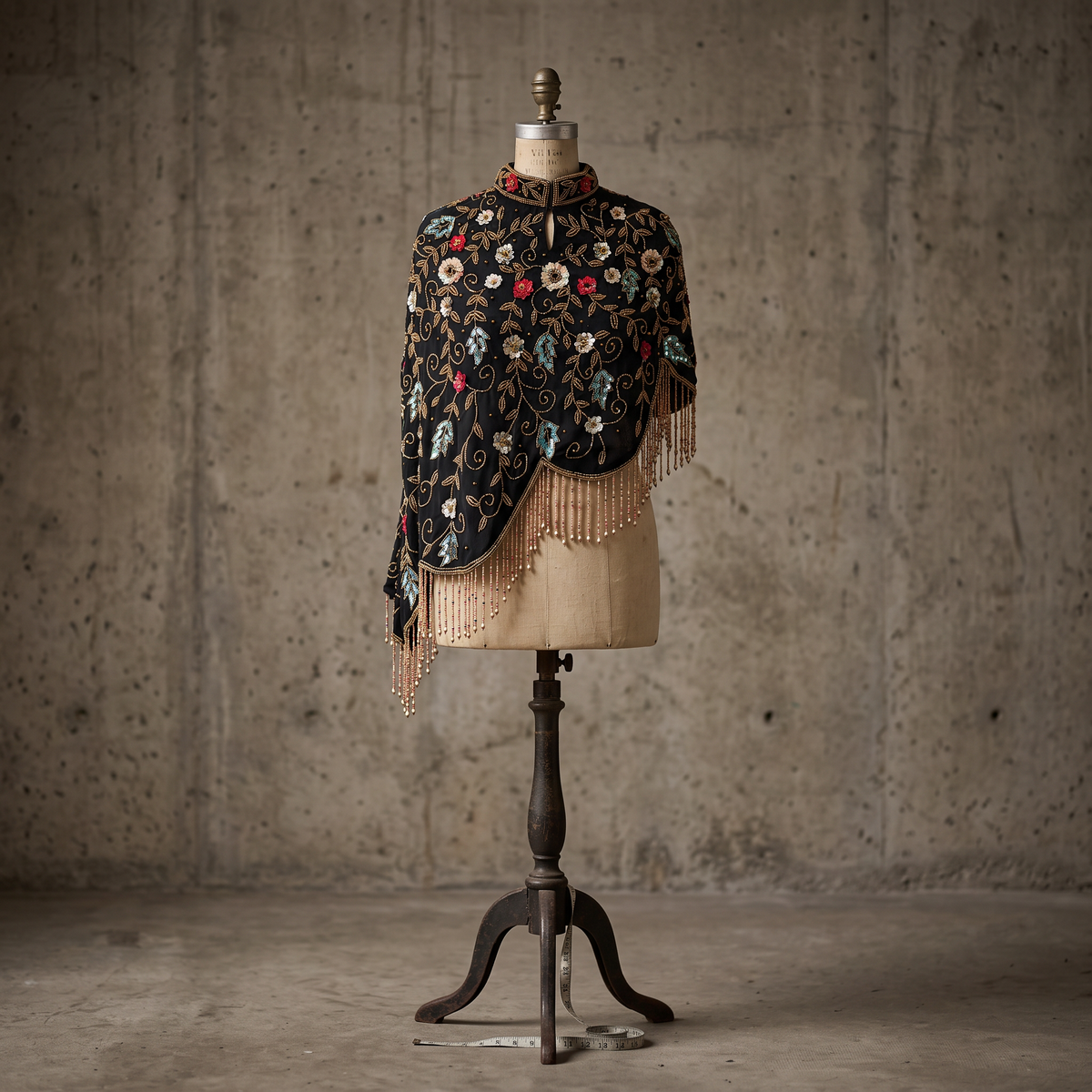 Midnight Botanica Asymmetrical Beaded Cape