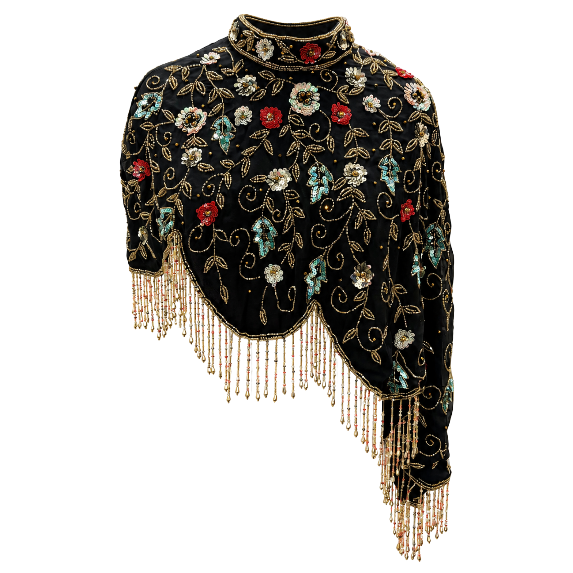 Midnight Botanica Asymmetrical Beaded Cape