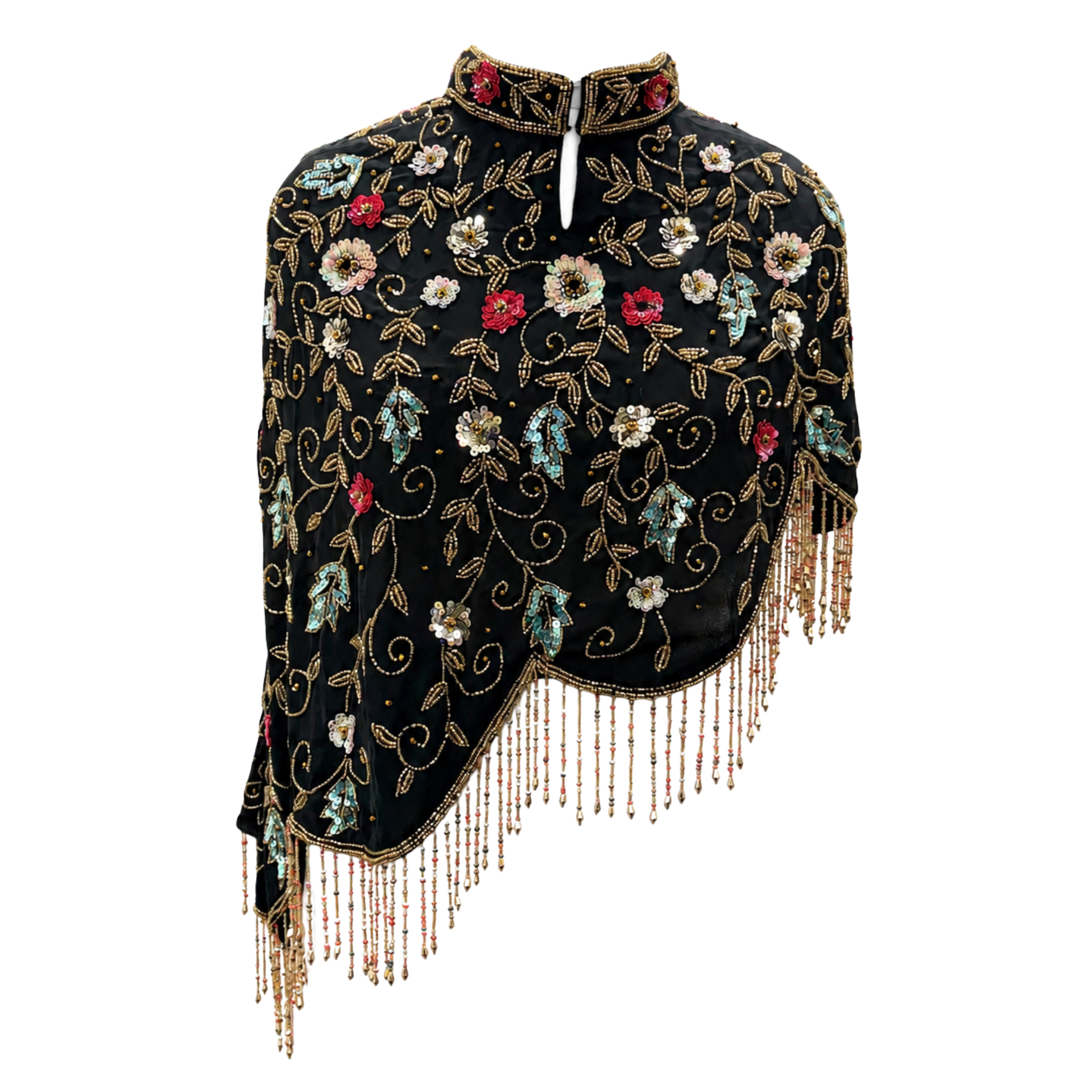 Midnight Botanica Asymmetrical Beaded Cape