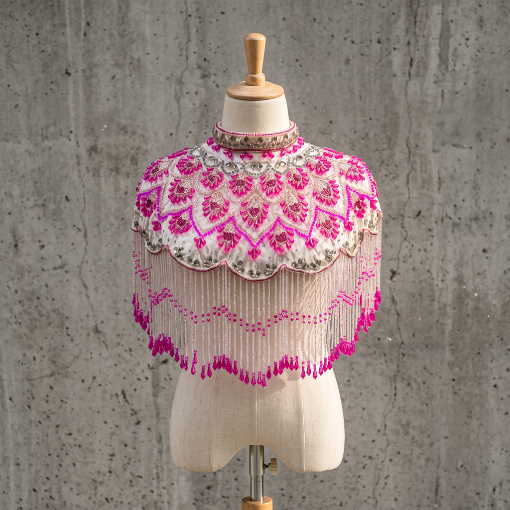 The Azalea | Fuchsia & Ivory Beaded Fringe Capelet