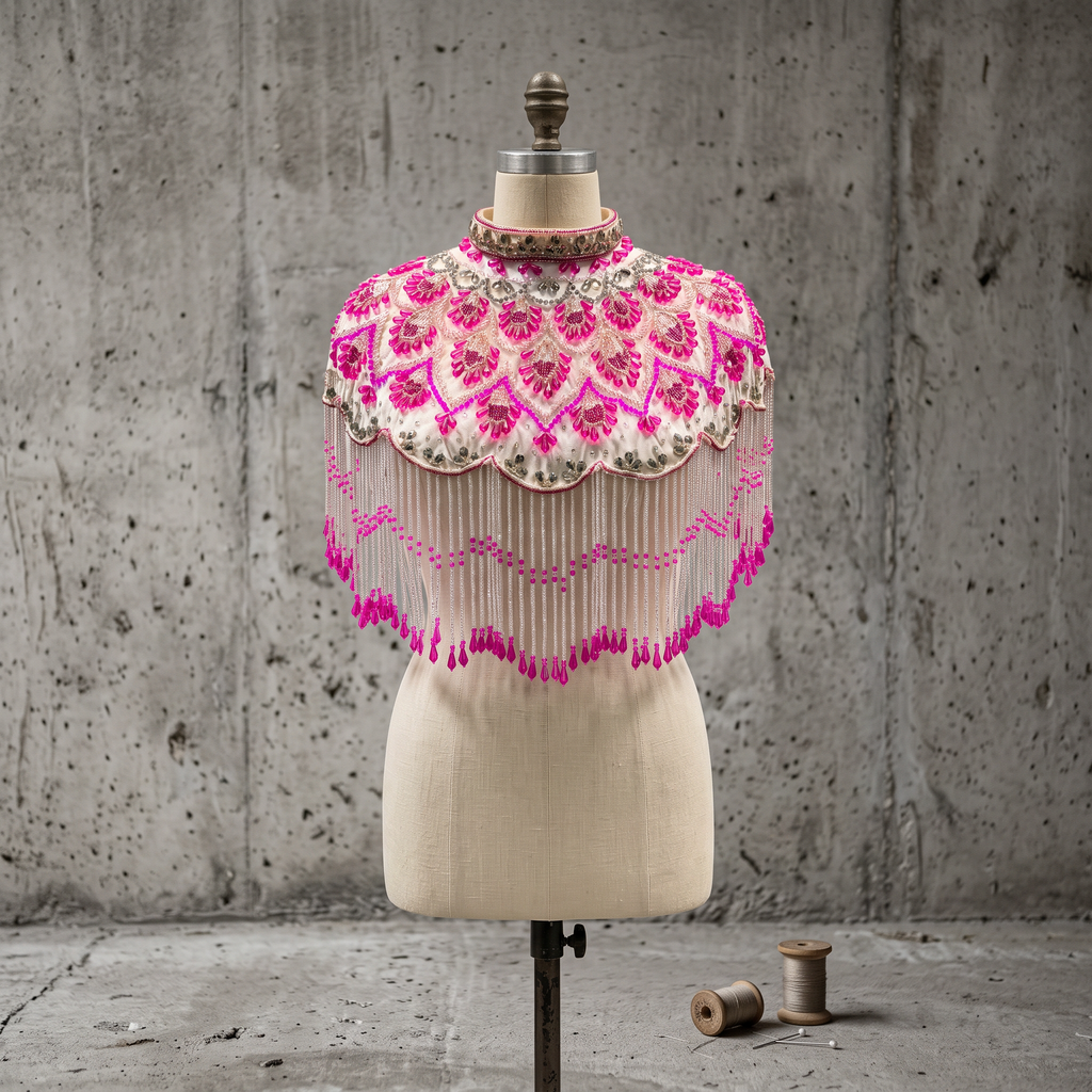 The Azalea | Fuchsia & Ivory Beaded Fringe Capelet
