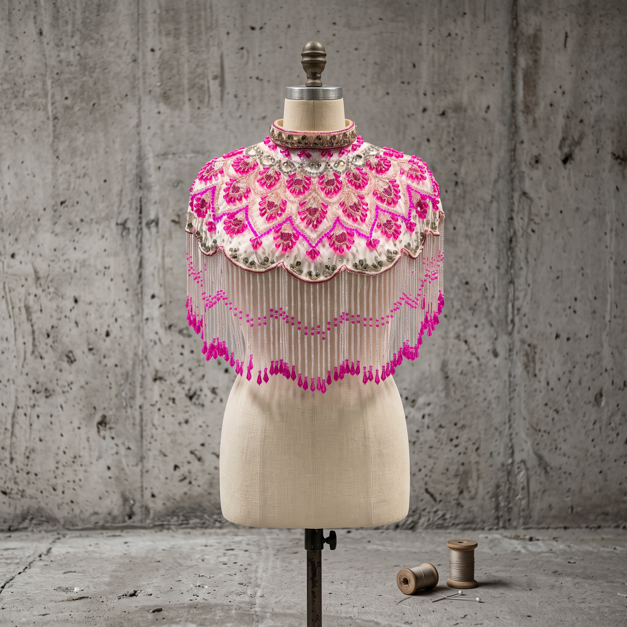 The Azalea | Fuchsia & Ivory Beaded Fringe Capelet