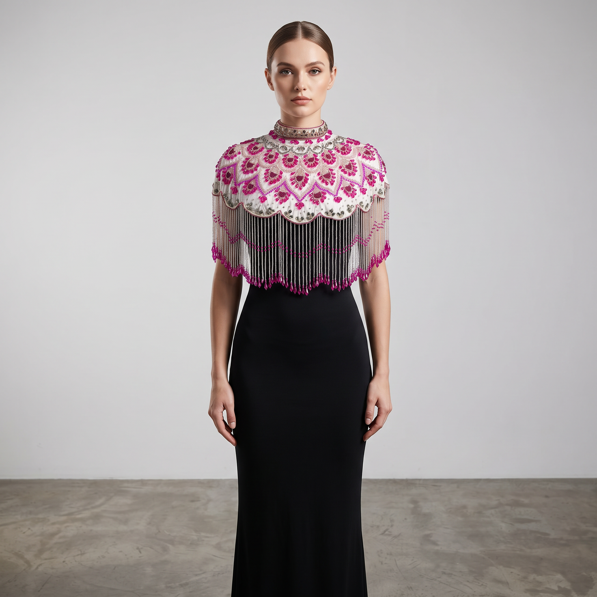 The Azalea | Fuchsia & Ivory Beaded Fringe Capelet