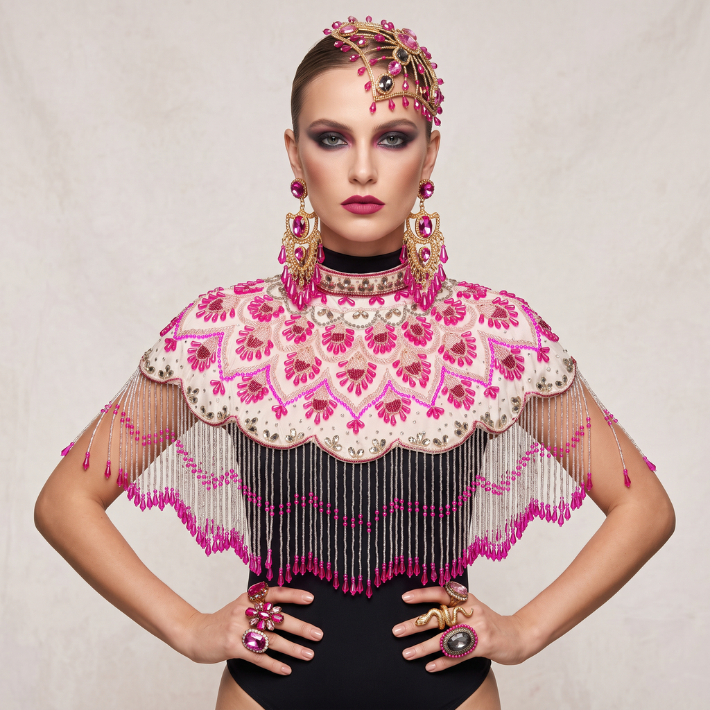 The Azalea | Fuchsia & Ivory Beaded Fringe Capelet