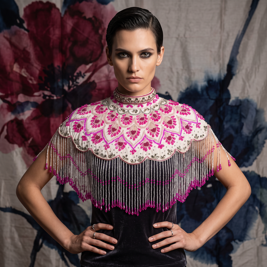 The Azalea | Fuchsia & Ivory Beaded Fringe Capelet