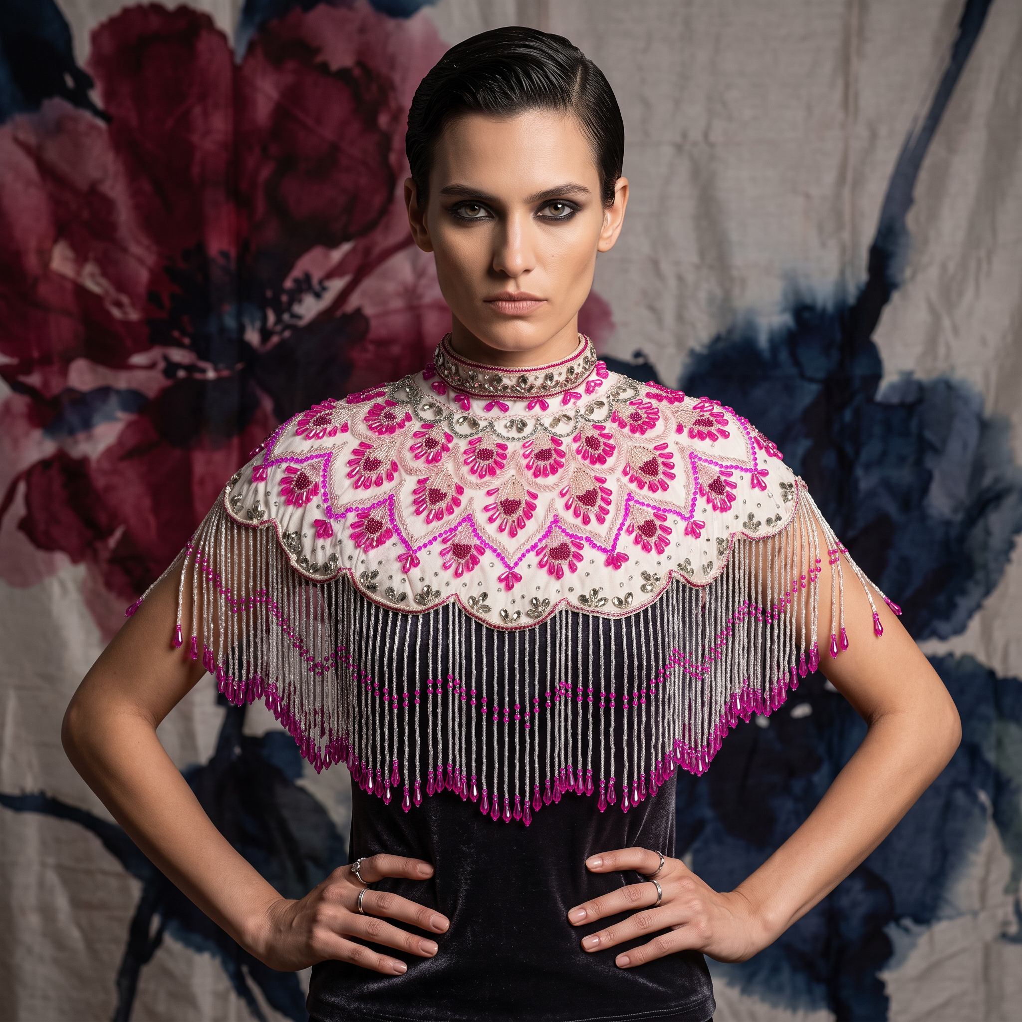 The Azalea | Fuchsia & Ivory Beaded Fringe Capelet