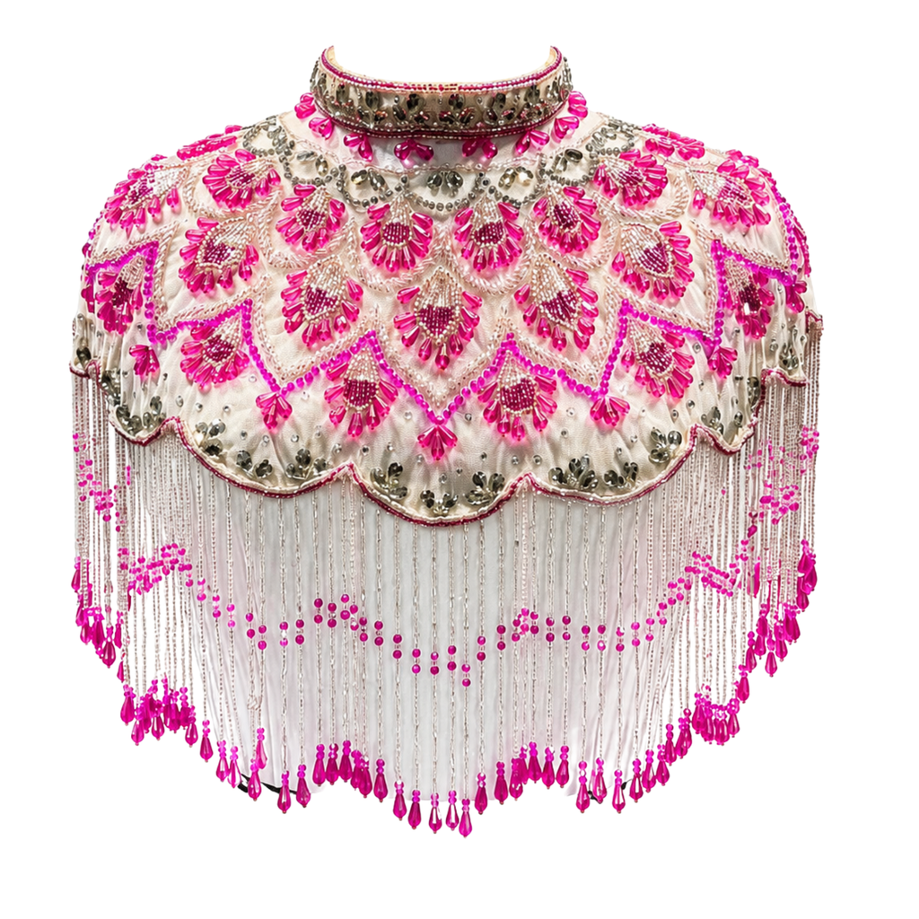 The Azalea | Fuchsia & Ivory Beaded Fringe Capelet