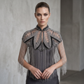 Palm Royale | Black & Silver Hand-Beaded Fringe Capelet