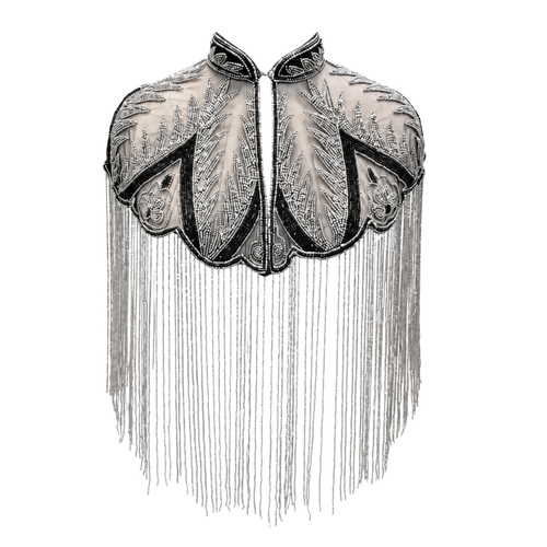 Palm Royale | Black & Silver Hand-Beaded Fringe Capelet