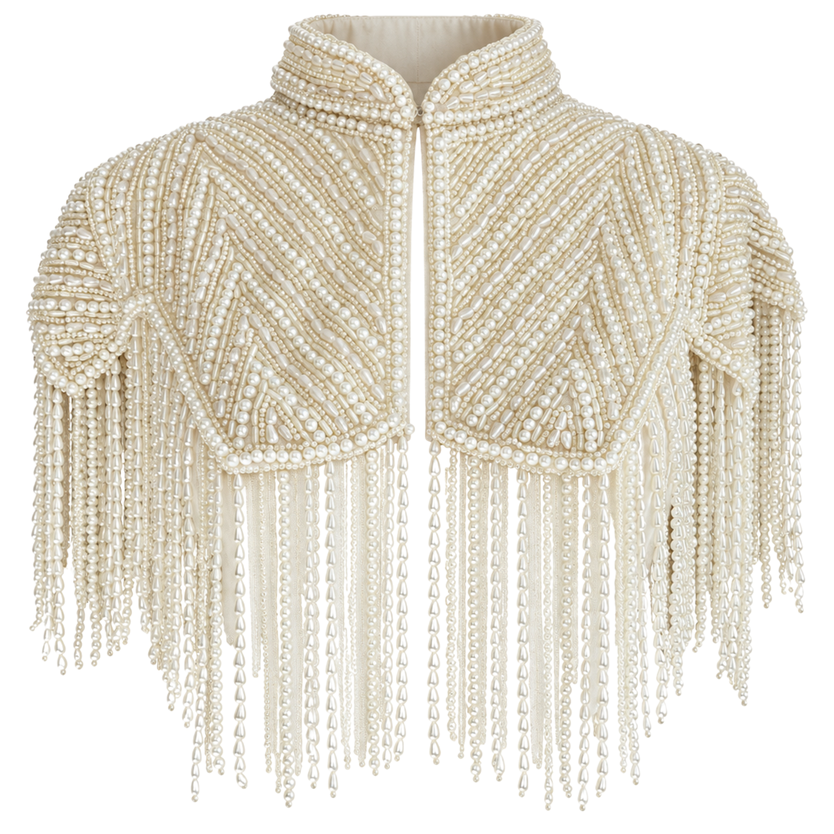 The Lucienne | Ivory Pearl-Beaded Fringe Capelet
