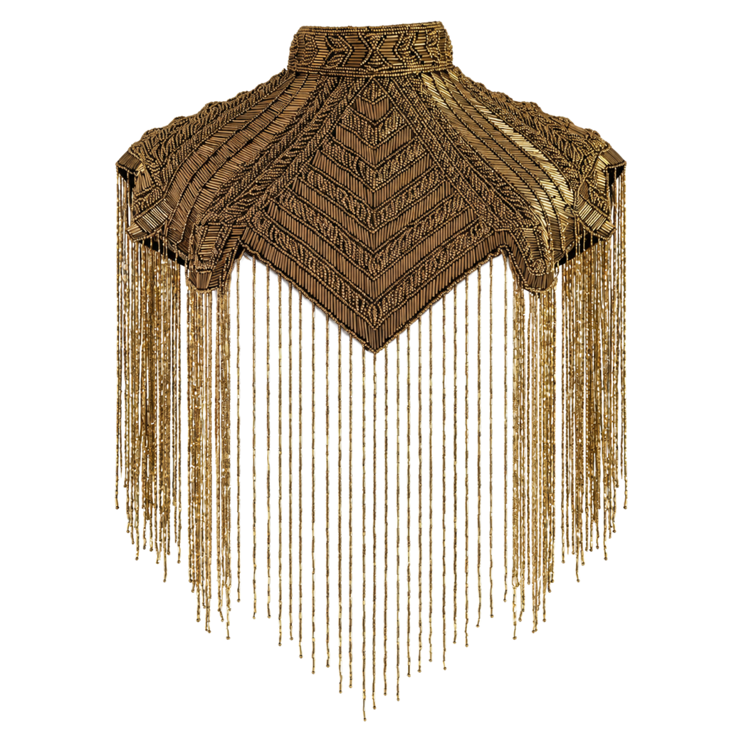 The "Marquee" Beaded Fringe Cape, Gold