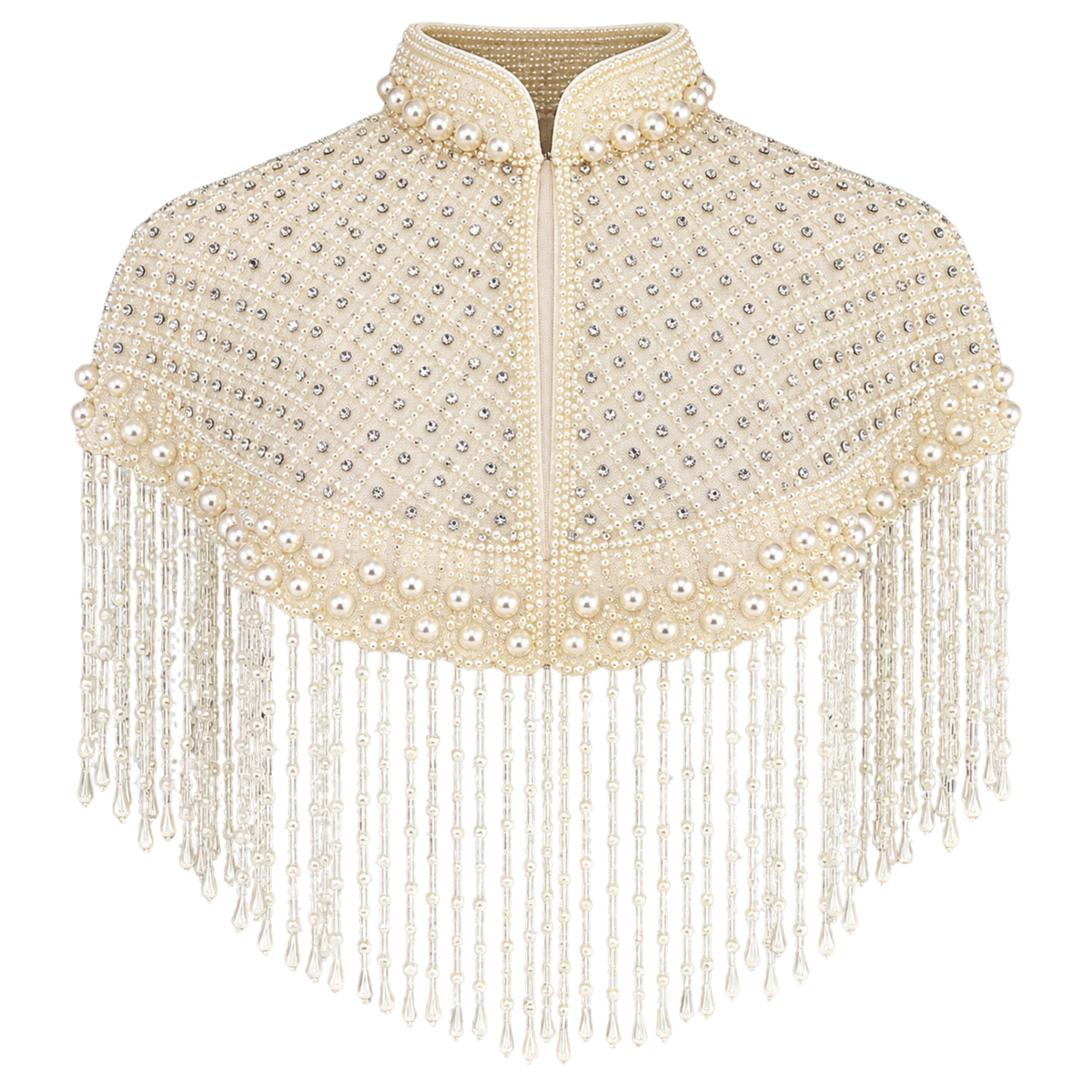 The "Elegant Pearl" Beaded Fringe Cape, Ivory
