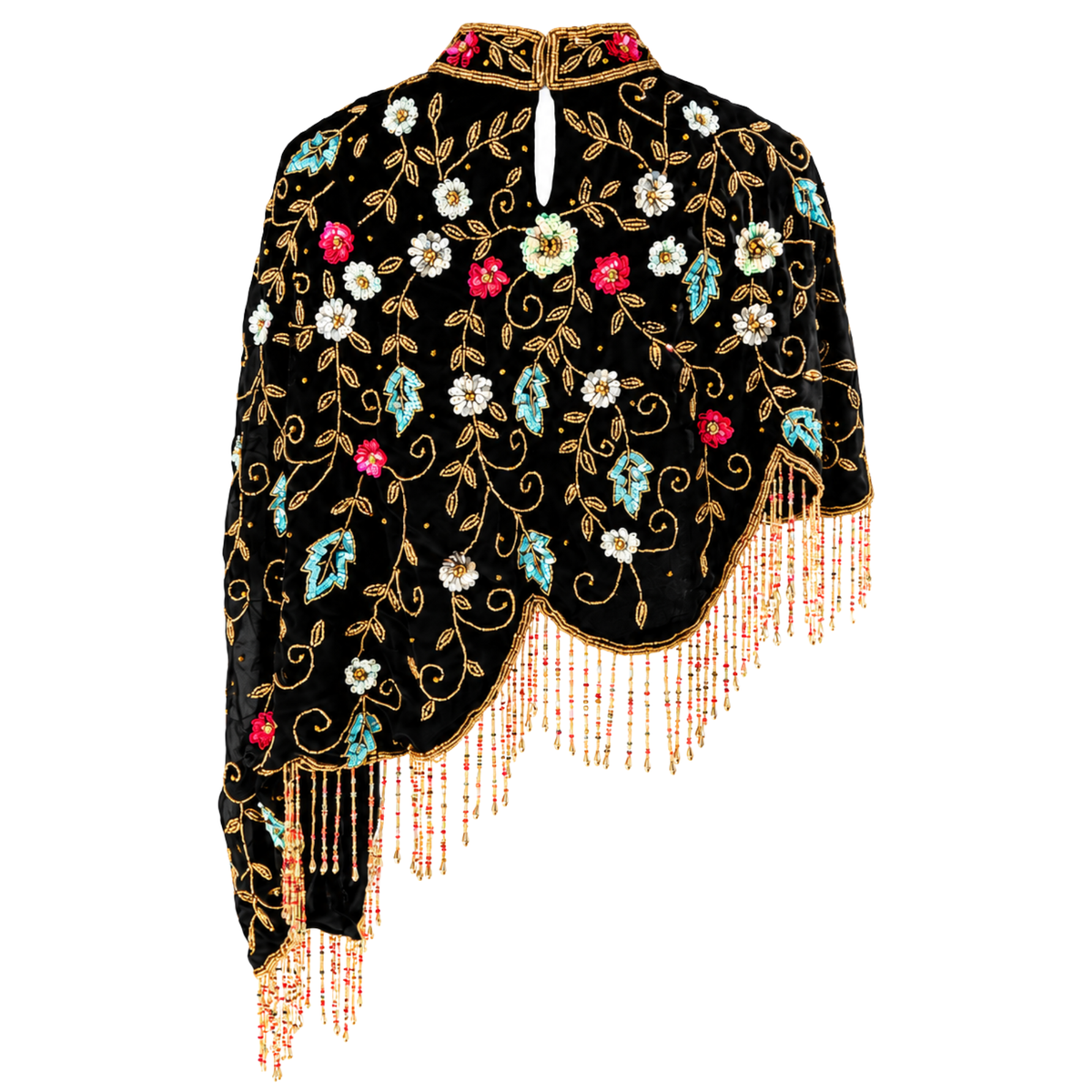 Midnight Botanica Asymmetrical Beaded Cape