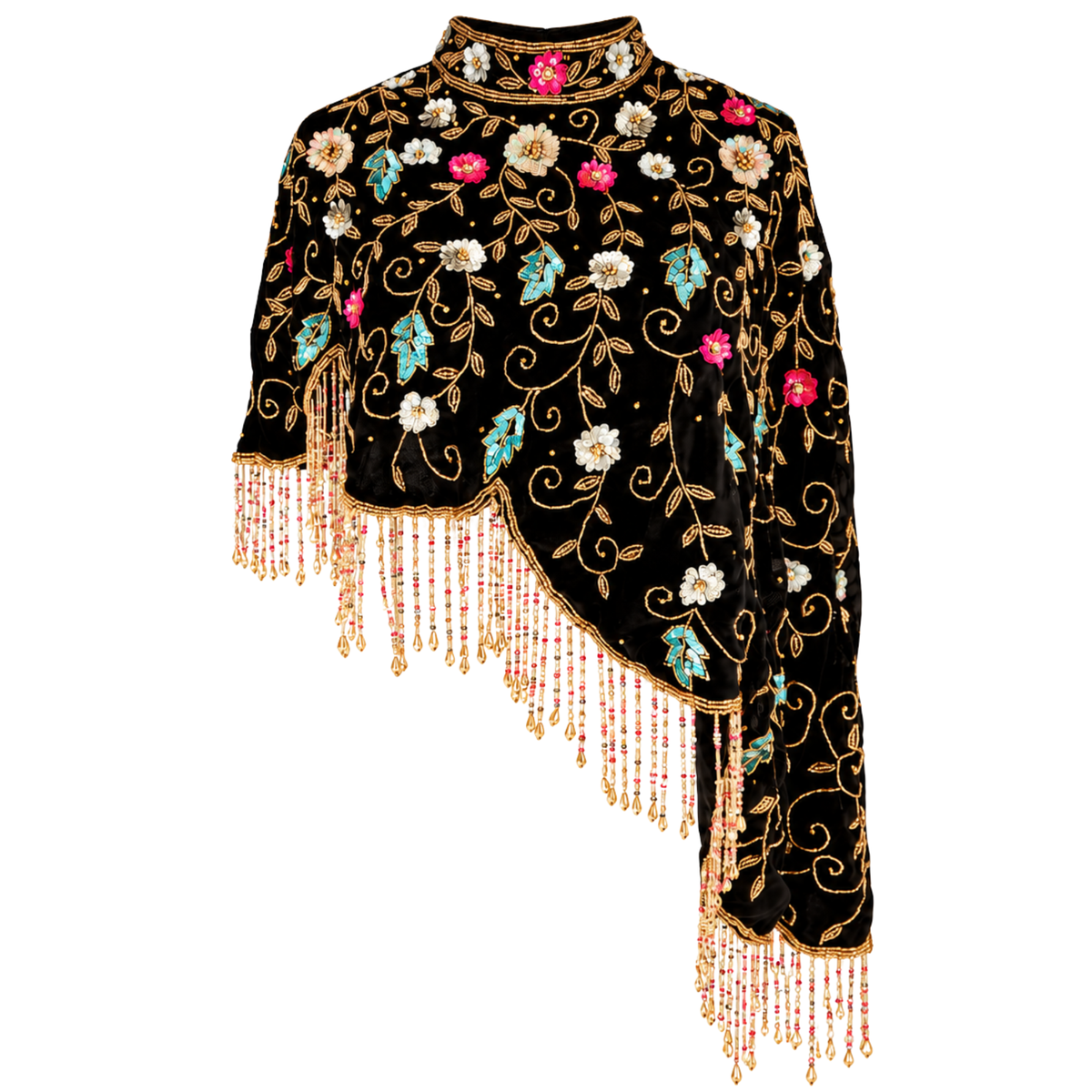 Midnight Botanica Asymmetrical Beaded Cape