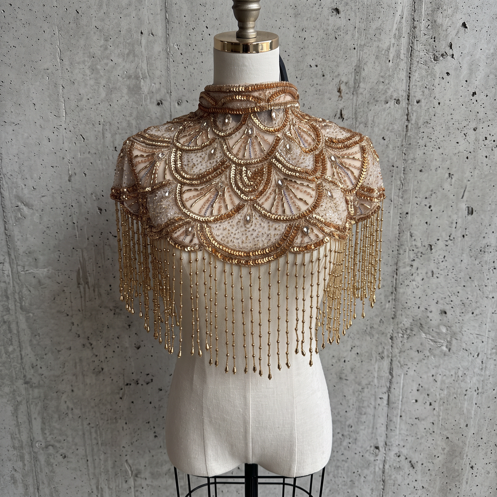 The Golden "Gatsby" Beaded Fringe Capelet