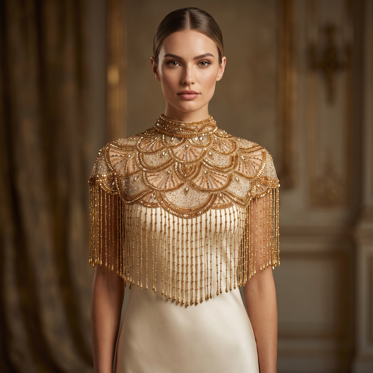 The Golden "Gatsby" Beaded Fringe Capelet