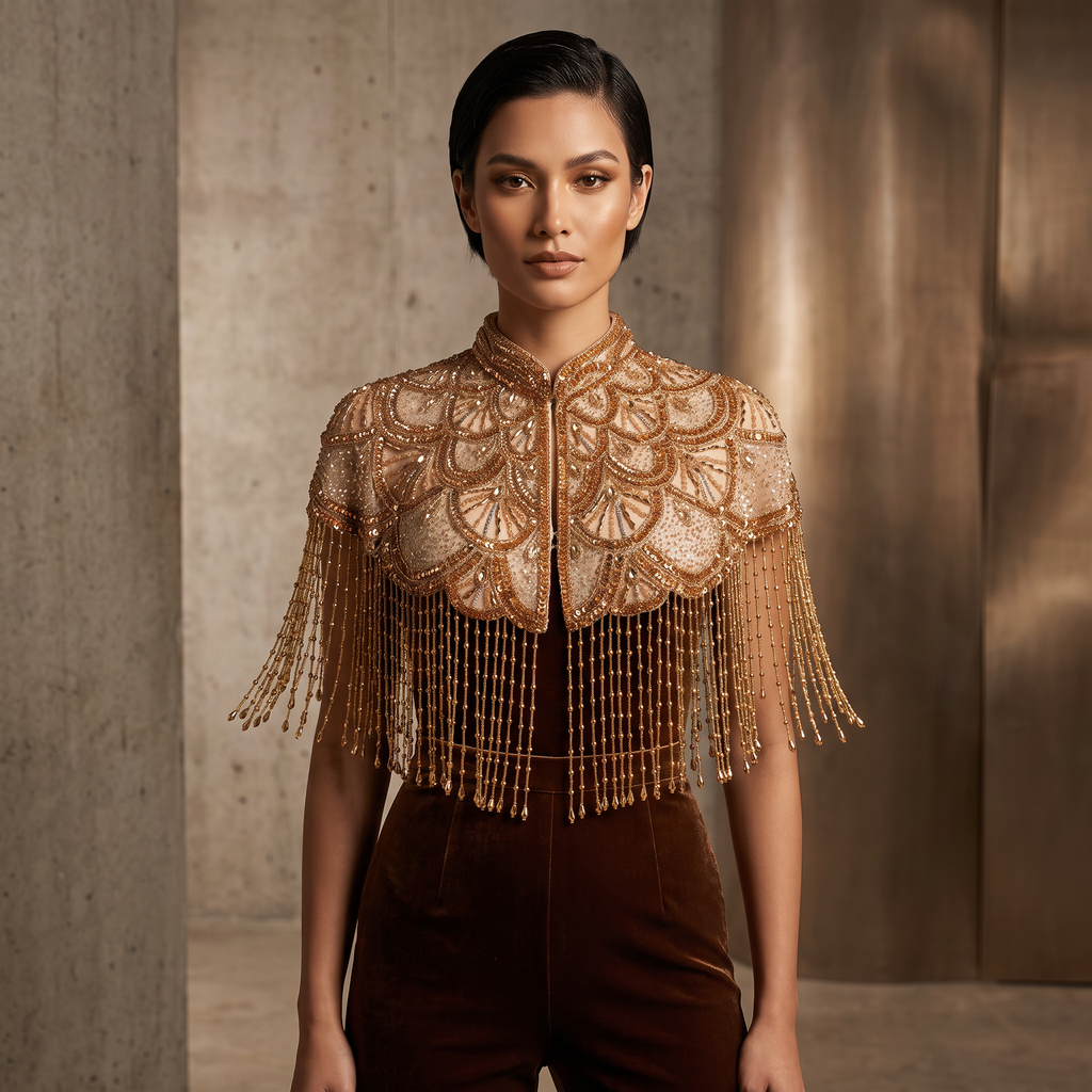 The Golden "Gatsby" Beaded Fringe Capelet