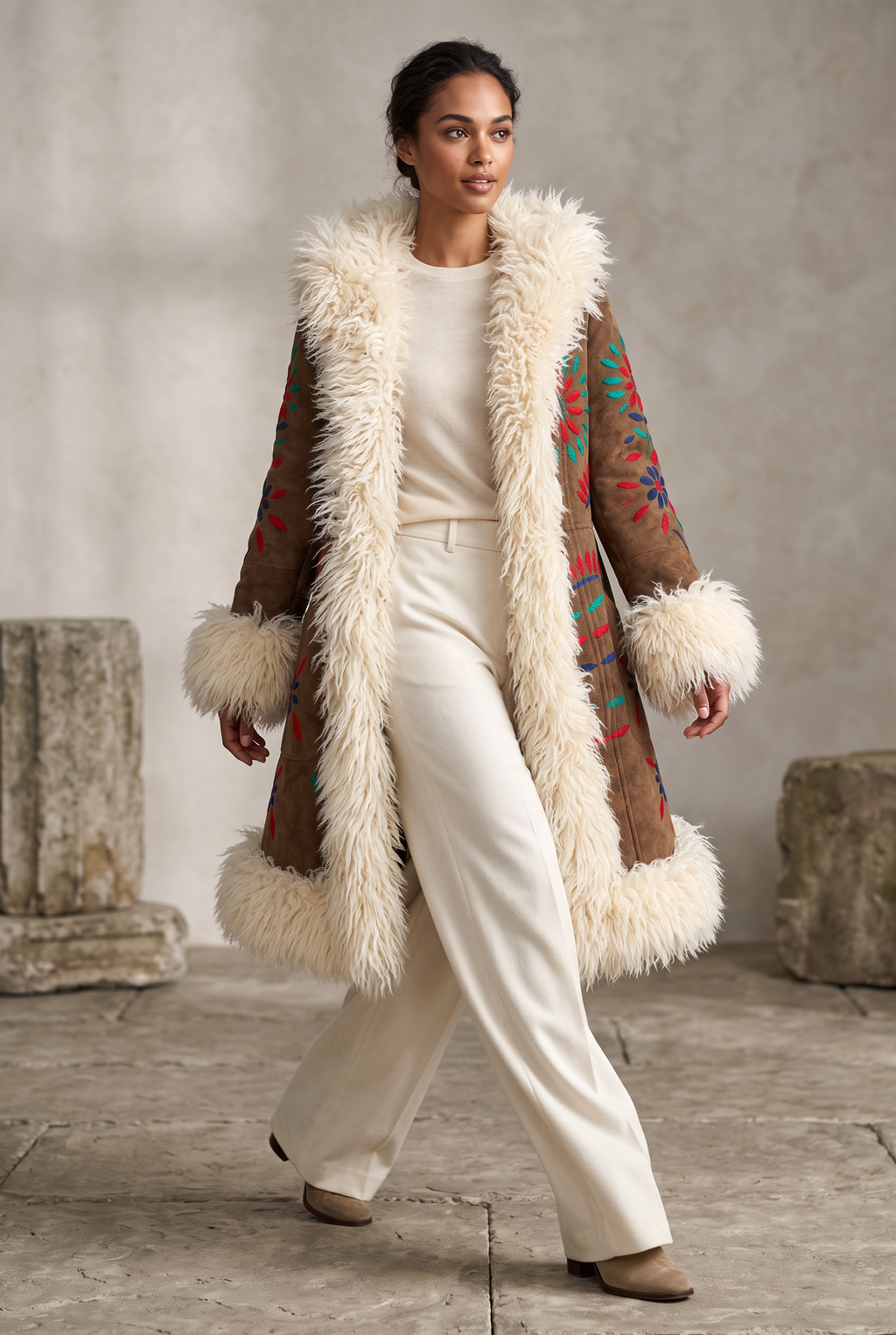 Desert Bloom Penny Lane Coat - Real Sheepskin & Shearling, Vintage-Inspired