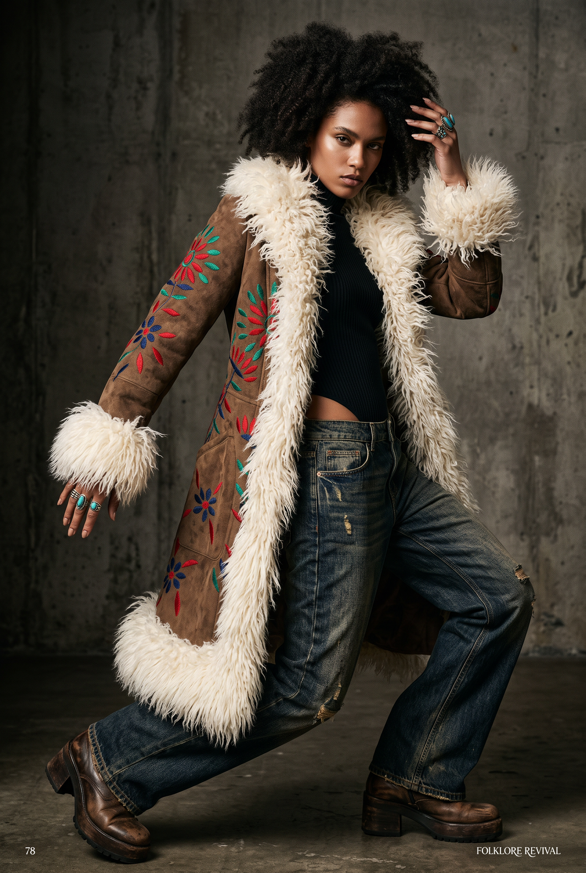 Desert Bloom Penny Lane Coat - Real Sheepskin & Shearling, Vintage-Inspired