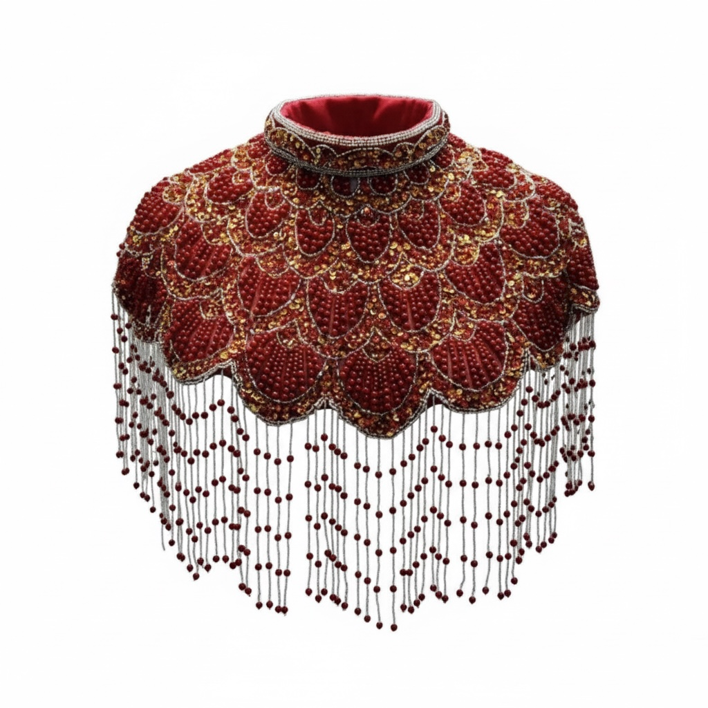 The "Gatsby" Beaded Fringe Cape, Red & Gold