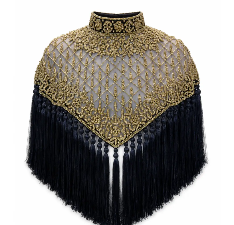 Maharani Noir Beaded Fringe Cape