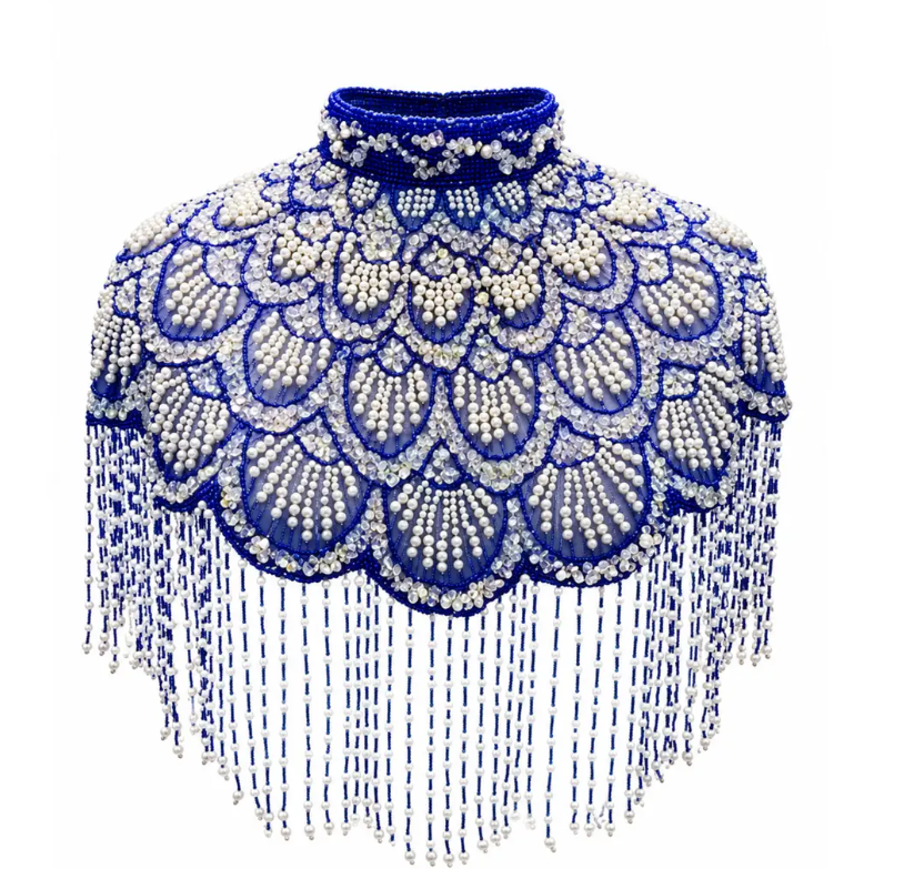 Santorini Siren Beaded Capelet, Royal Blue