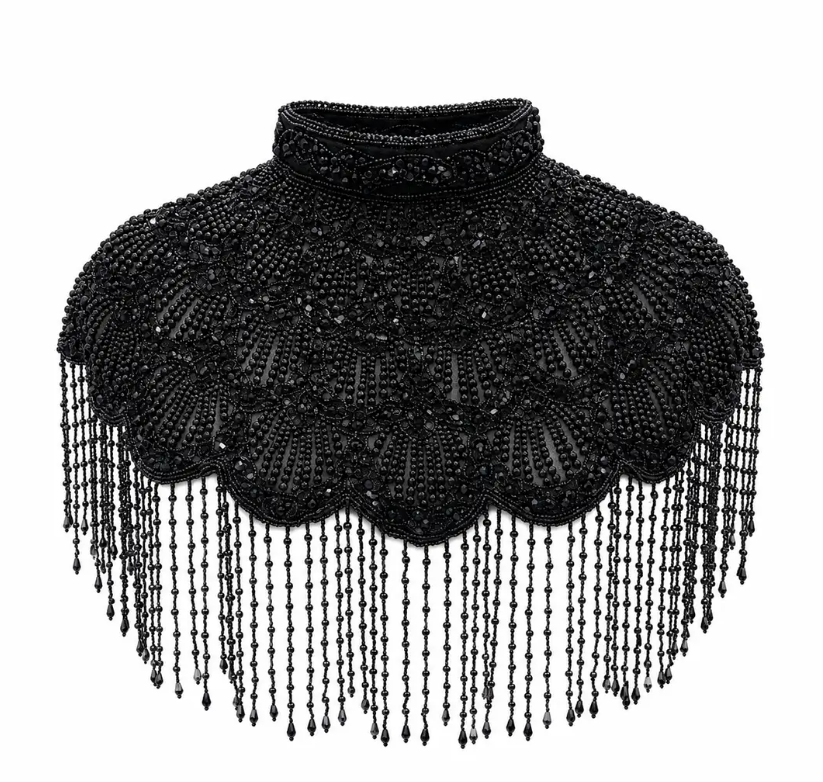The "Gatsby" Fringe Cape, Art Deco Capelet, Black