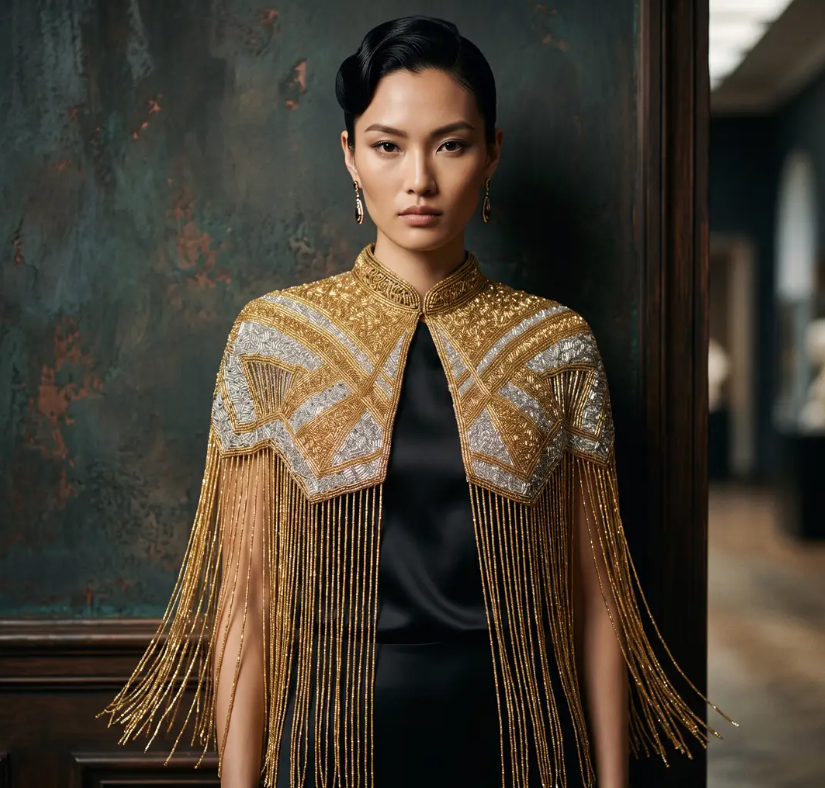 The "Regent" Beaded Fringe Cape, Art Deco Capelet