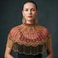 The Calista | Maroon & Gold Beaded Fringe Capelet