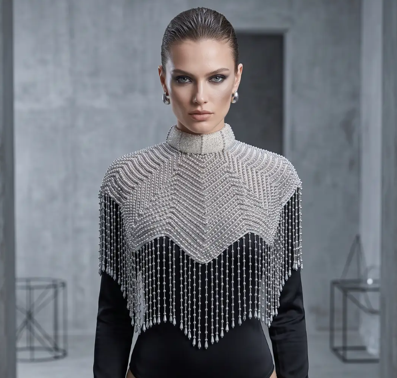 The Selene | Silver Beaded Fringe Capelet