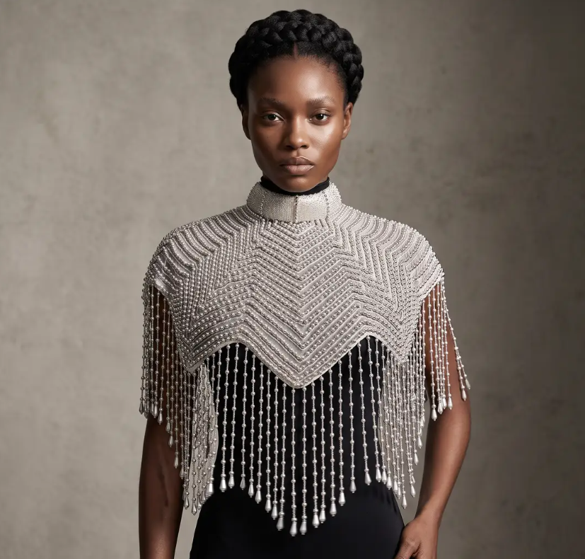 The Selene | Silver Beaded Fringe Capelet