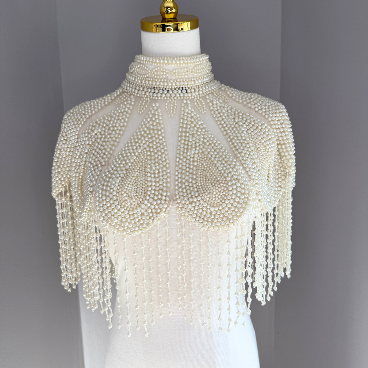 The Vivienne | Ivory Pearl Beaded Fringe Capelet