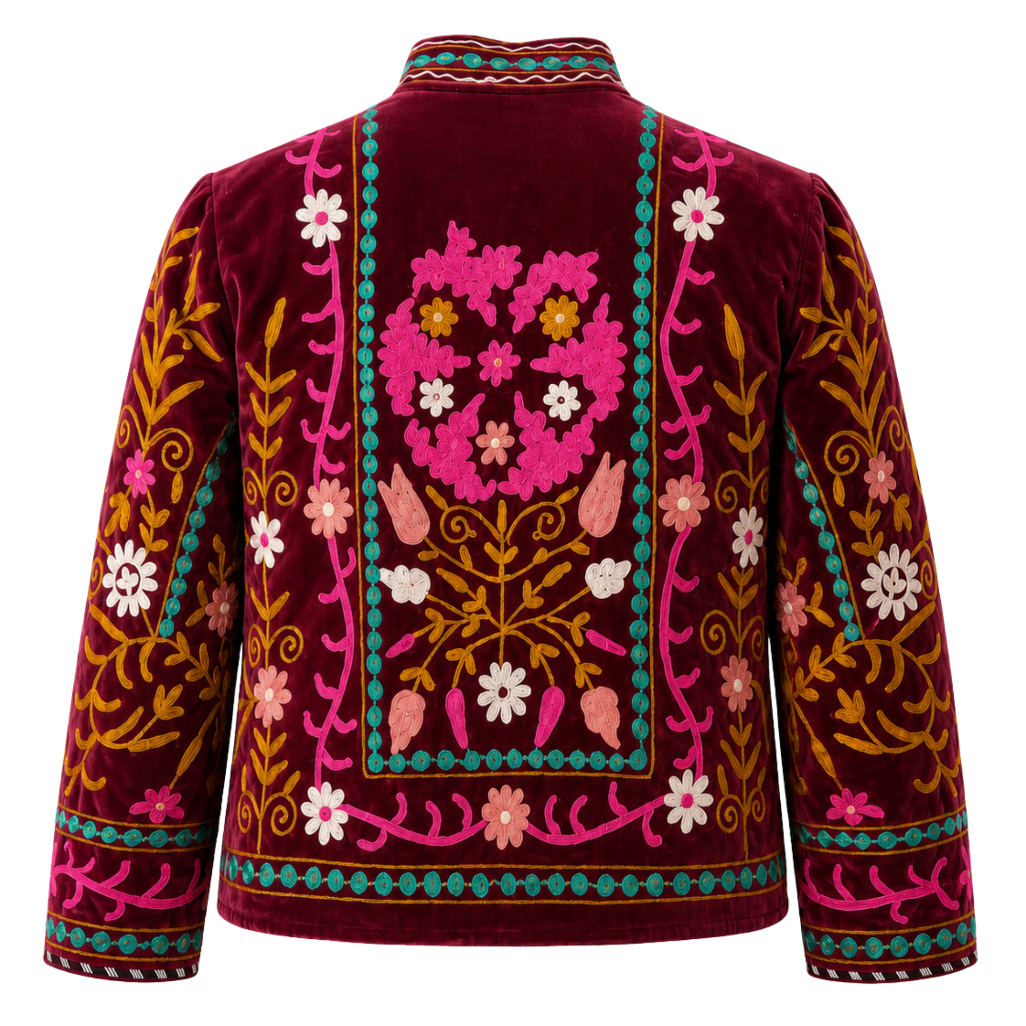 Ruby Garden Embroidered Cotton Velvet Jacket