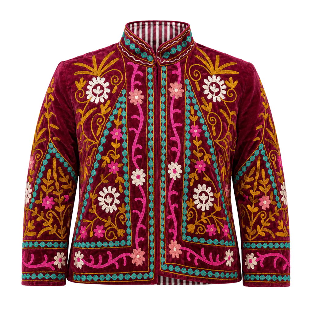 Ruby Garden Embroidered Cotton Velvet Jacket
