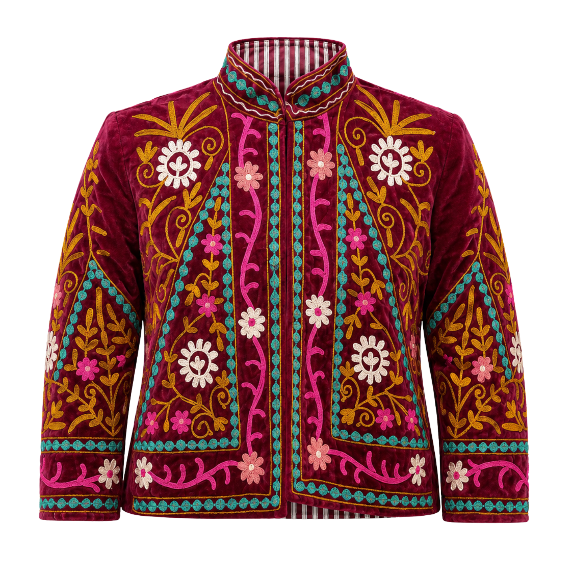 Ruby Garden Embroidered Cotton Velvet Jacket