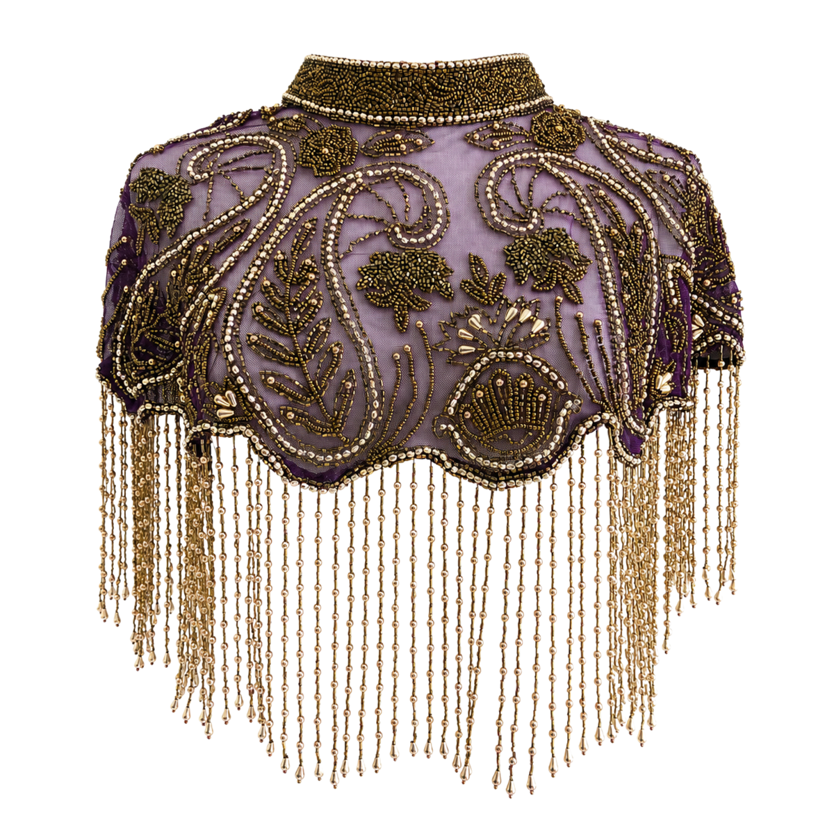 Amethyst Reverie Hand-Beaded Fringe Cape