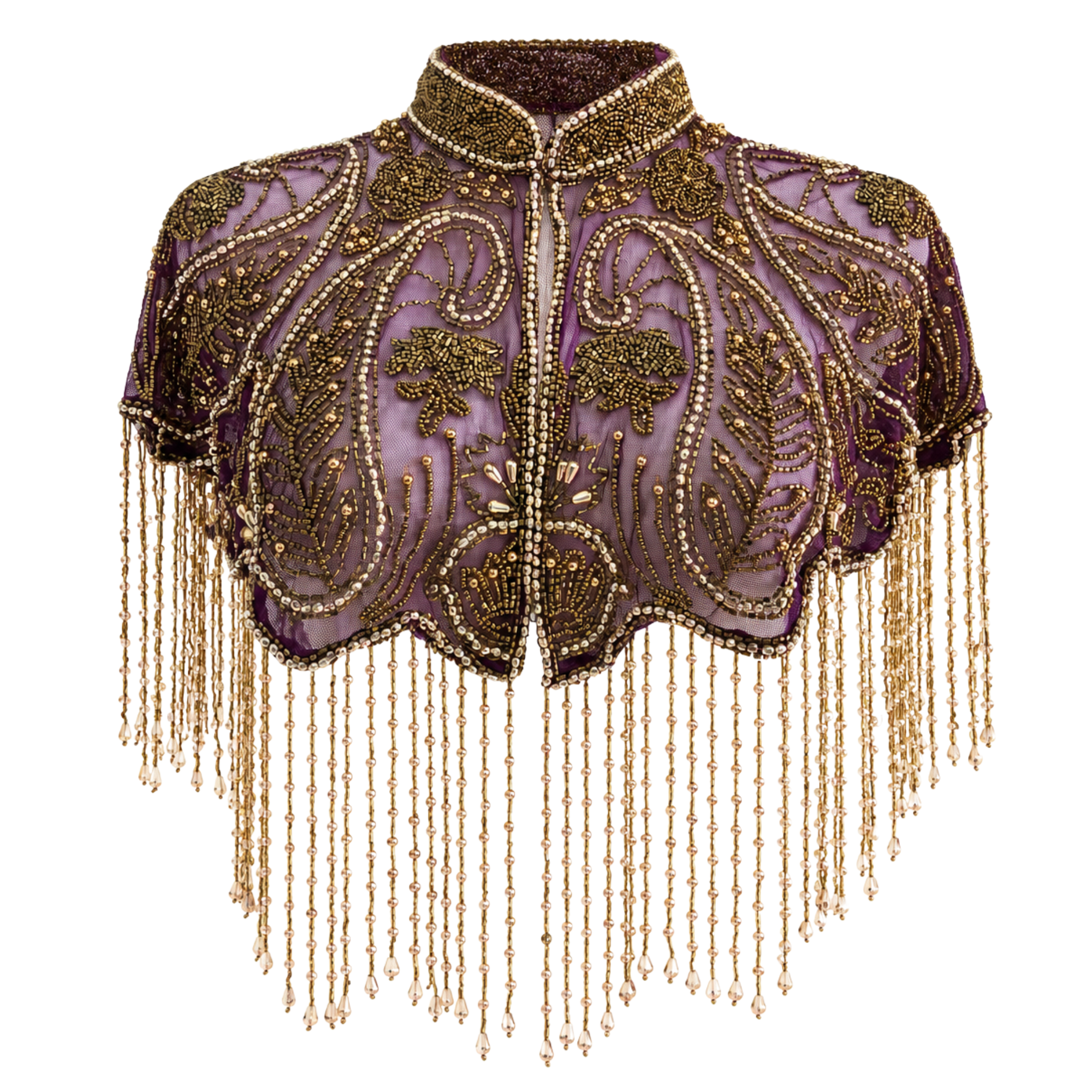 Amethyst Reverie Hand-Beaded Fringe Cape