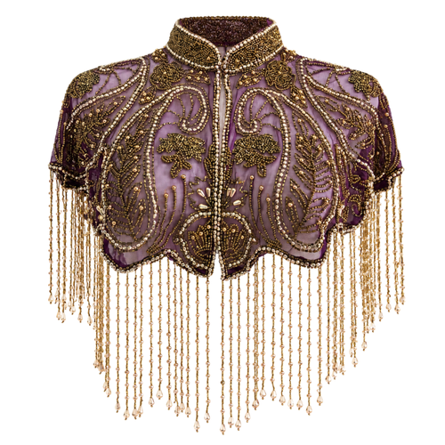 Amethyst Reverie Hand-Beaded Fringe Cape