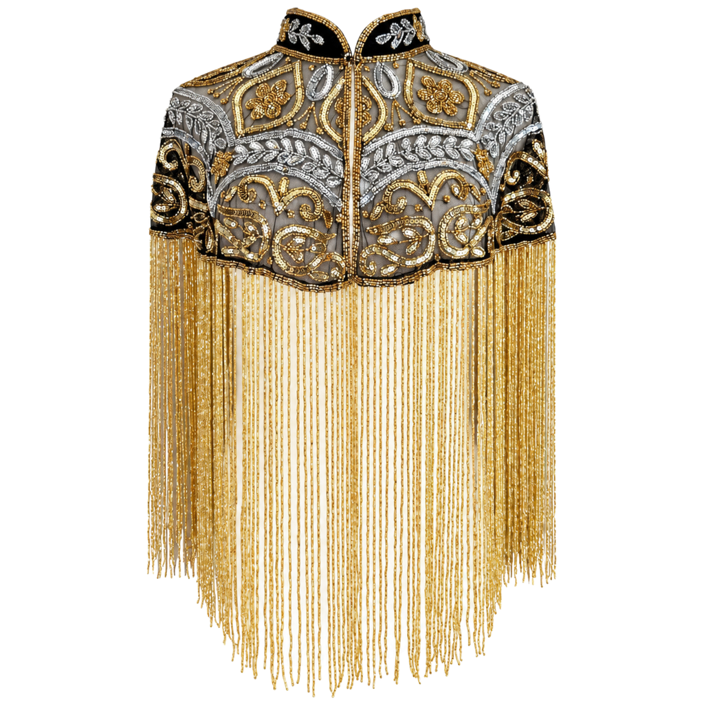 The Gilded Baroque Capelet, Gold & Silver Beaded Fringe Statement Cape